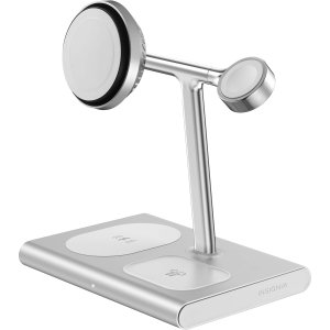 Insignia™ - 4-in-1 15W Qi2 Certified Fast Charge Wireless Charging Stand for iPhone, Apple Watch, AirPods & Qi Devices - Silver