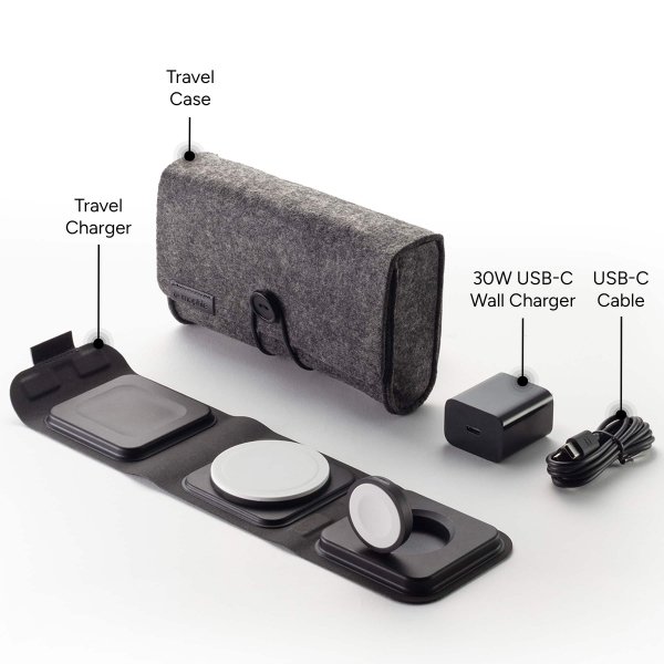 mophie - 3-in-1 Travel Charger with MagSafe for Apple iPhone, AirPods Pro/AirPods, and Apple Watch - Black - Image 4