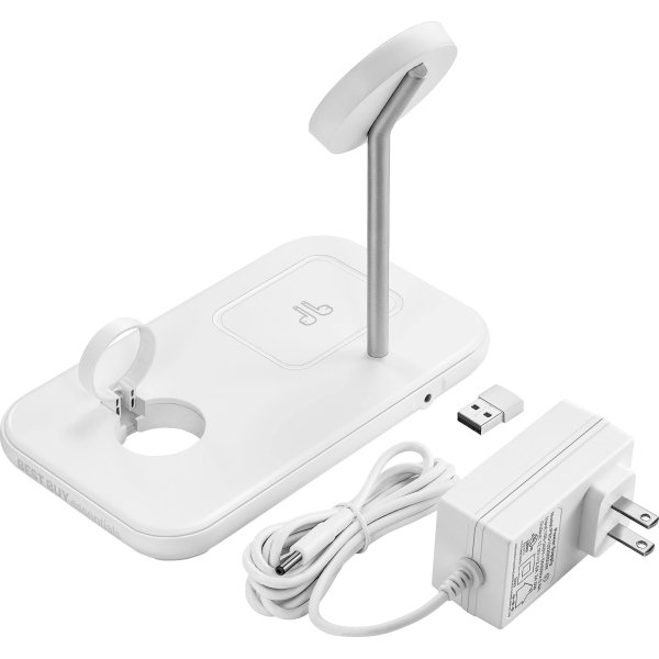 Best Buy essentials™ - 3-in-1 7.5W Magnetic Wireless Charger with Apple Watch Charger Holder for iPhone + Apple Watch + AirPods - White - Image 4