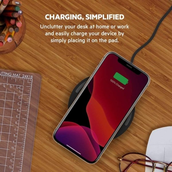 Belkin - Wireless Charging Pad 15W - BOOST↑CHARGE Qi Charger for Apple iPhone, AirPods, Power Supply and Cable Included - White - Image 3