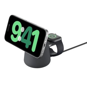 Belkin - 2-in-1 MagSafe Wireless Charging Dock 15W Compatible with iPhone 16, 15, 14, and 13 Series, AirPods, and more, with PSU - Charcoal